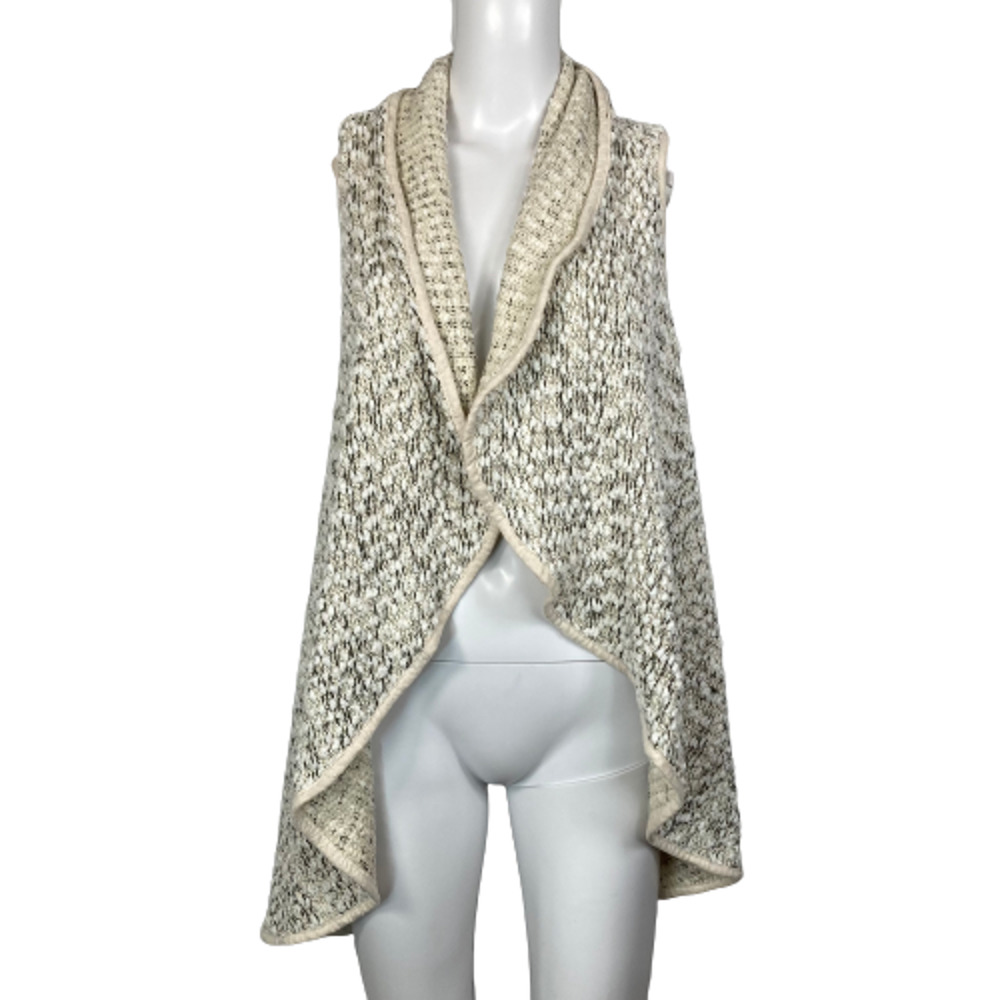 Altar'd State Sweater Vest Womens Sz S Ivory Black Cotton Open Waterfall Front